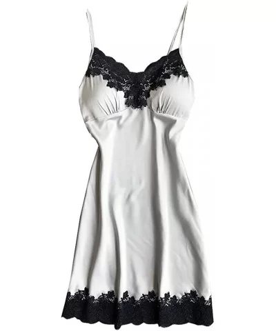 $9.15 Women Sexy Satin Soft Sleepwear Chemises Lingerie Satin Nightwear Nightdress Pajamas Cami Dress with Chest Pads Dress -...