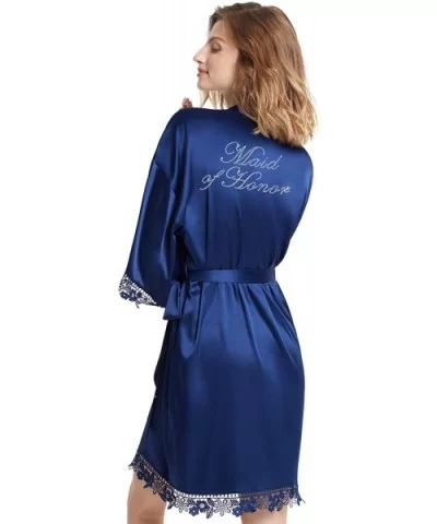$24.11 Silky Brides Bridesmaids Robes Lightweight Kimono Sleepwear Bathrobes for Wedding Party Navy Blue Maid of Honor - CF19...
