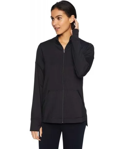 $21.36 Women's Jersey Zip-up Jacket - Black - C018GDMDMT3 Tops